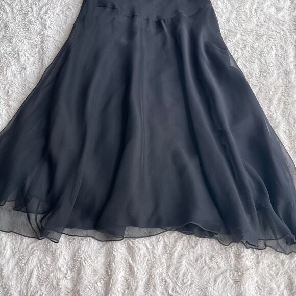 Bebe silk rhinestone beaded slip dress chiffon cocktail midi black ruched bust S - Picture 8 of 15